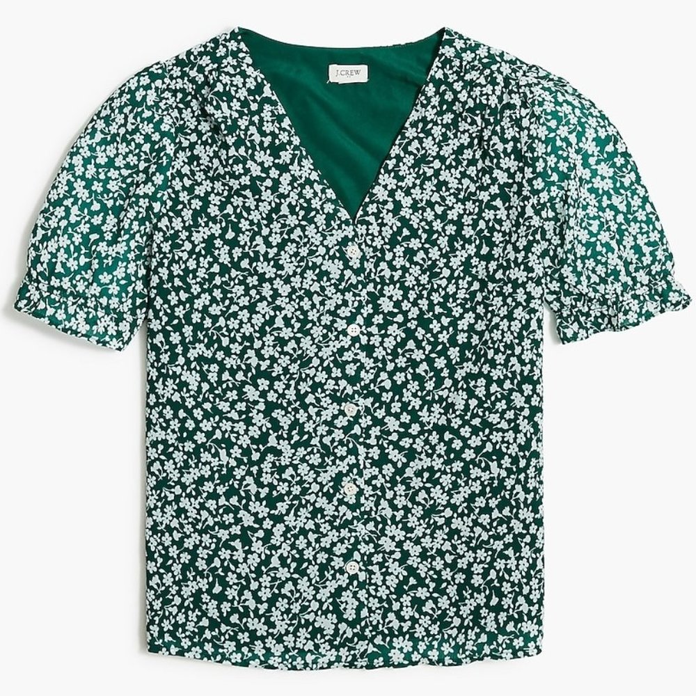 J. Crew Floral Puff Sleeve Blouse M
